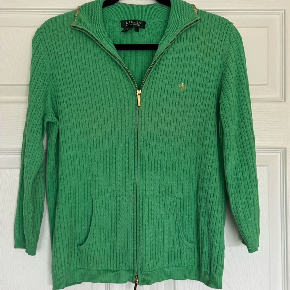 Ralph Lauren Green Zip-Up Sweater -large but fits like Med. - Picture 1 of 5